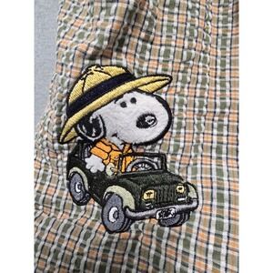 Vintage Baby Snoopy Safari Plaid Overalls Shortalls Green Orange 24M Peanuts